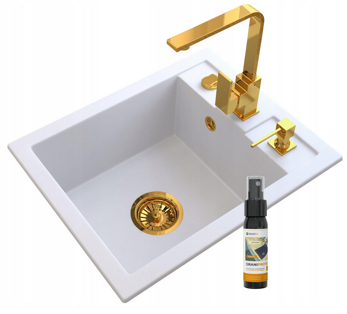 GRANITSPÜLE Best mit Siphon Batterie - Weiß, Kunststoff/Stein (76/44/18cm) - Granitan
