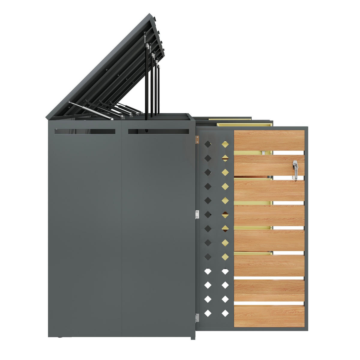MÜLLTONNENBOX Vier Türen Holzmaserung/Grau - Braun, Metall (132/108/80cm) - ComfortXL