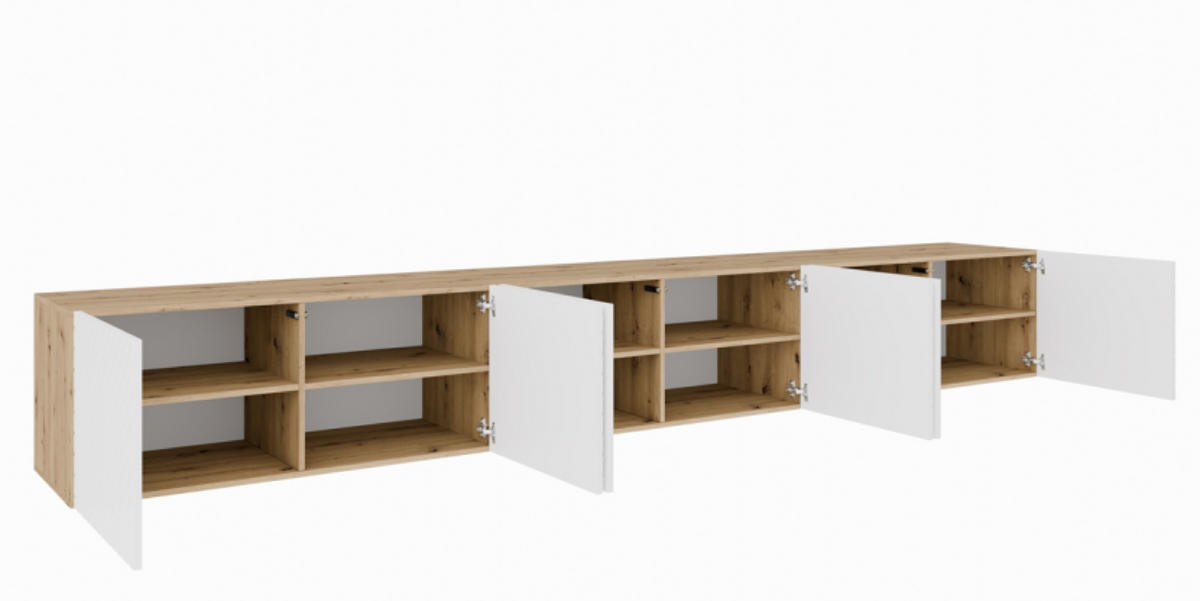 TV-SCHRANK Weiß Nikol Gefräste Fronten Geschlossen Artisan - Eiche Artisan/Weiß, Holzwerkstoff (300/41/40cm) - Sepro Meble