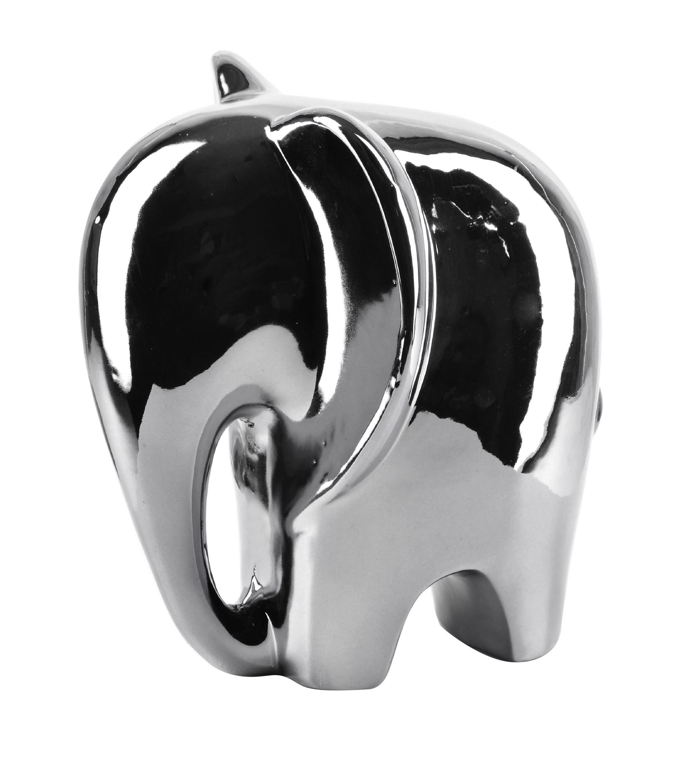 DEKOELEFANT Mia Silber 15/12/16.5 cm Keramik - Silberfarben, Keramik (12/16.5/15cm) - Mondex