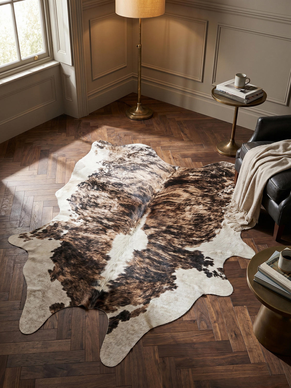TEPPICH Flachgewebe GASTEIN in Braun, in Rindsleder-Optik, aus Polyester, 100 x 135 cm - Braun, Textil (135/100cm) - KADIMA DESIGN