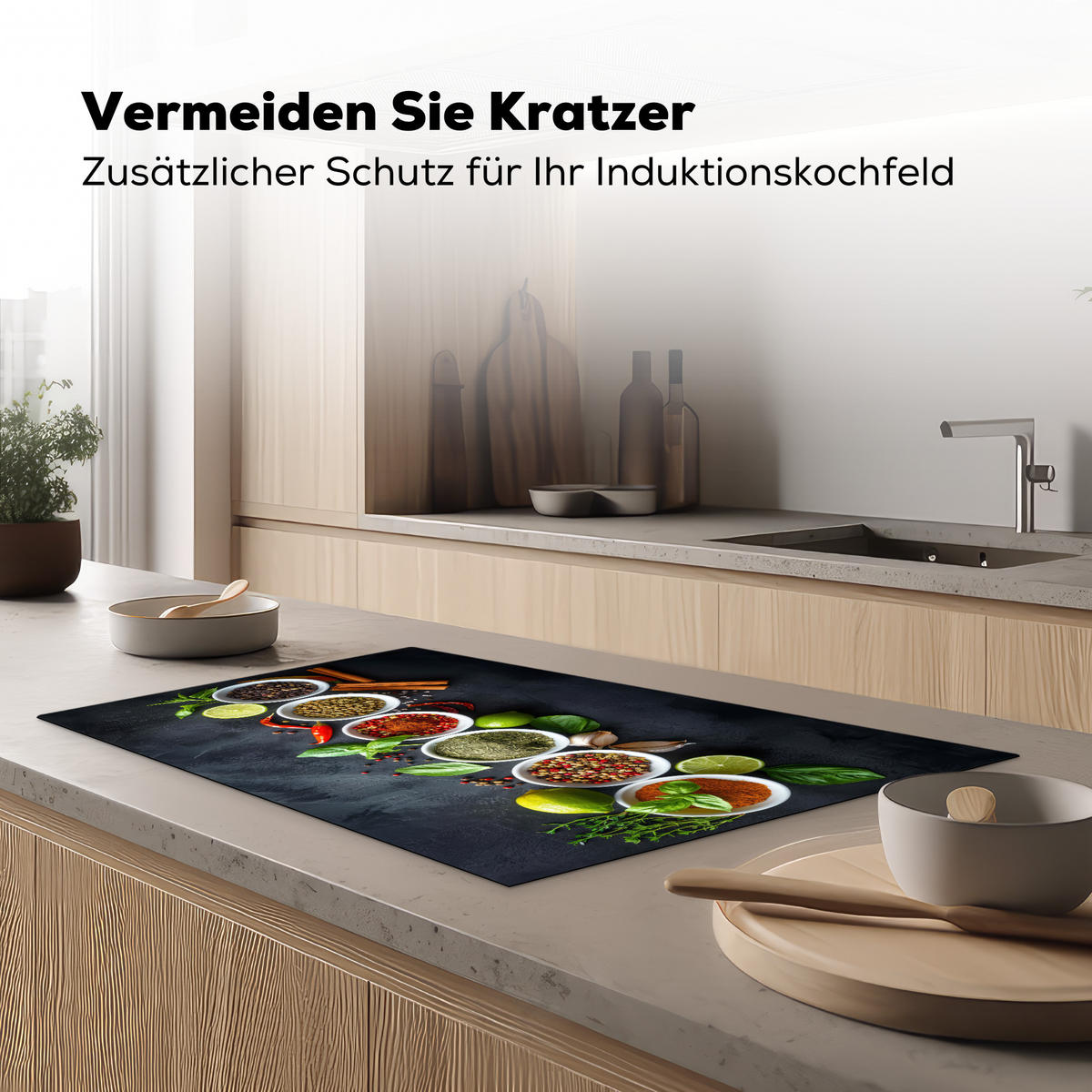 HERDABDECKPLATTE Kräuter - Gewürze - Konkrete Optik - Stilleben Ceranfeldabdeckung 85x52 cm - Multicolor, Kunststoff (85/52/0.2cm) - MuchoWow