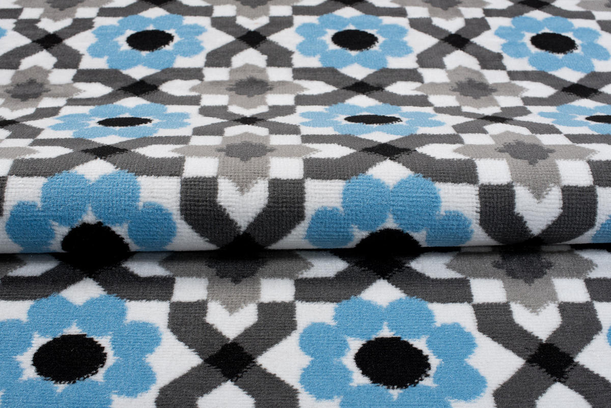 TEPPICH MAYA Blau Floral Mosaik Geometrisch 300/400 cm - Blau, Textil (300/400cm) - Tapiso