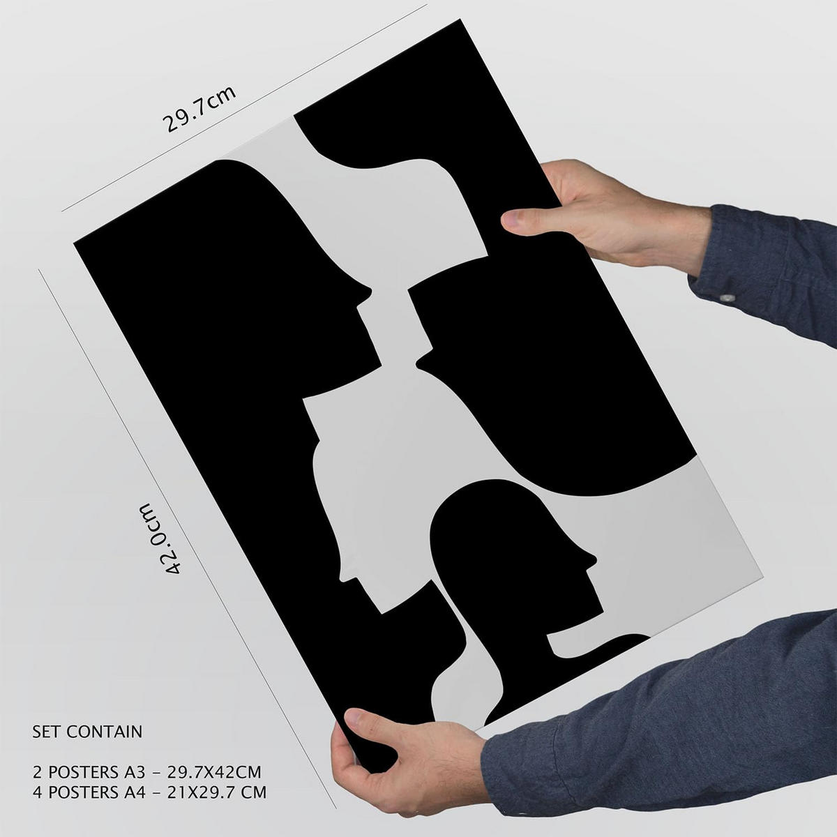 POSTER Set Mit 6 Atavistischer Kopf In Liebhaber Abstrakt Ästhetische Dekorative Gemälde Für Ihr Wohnzimmer, Schlafzimmer, Zuhause A3 & A4 Rahmenlos - Klar, Papier (29/3cm) - Nacnic