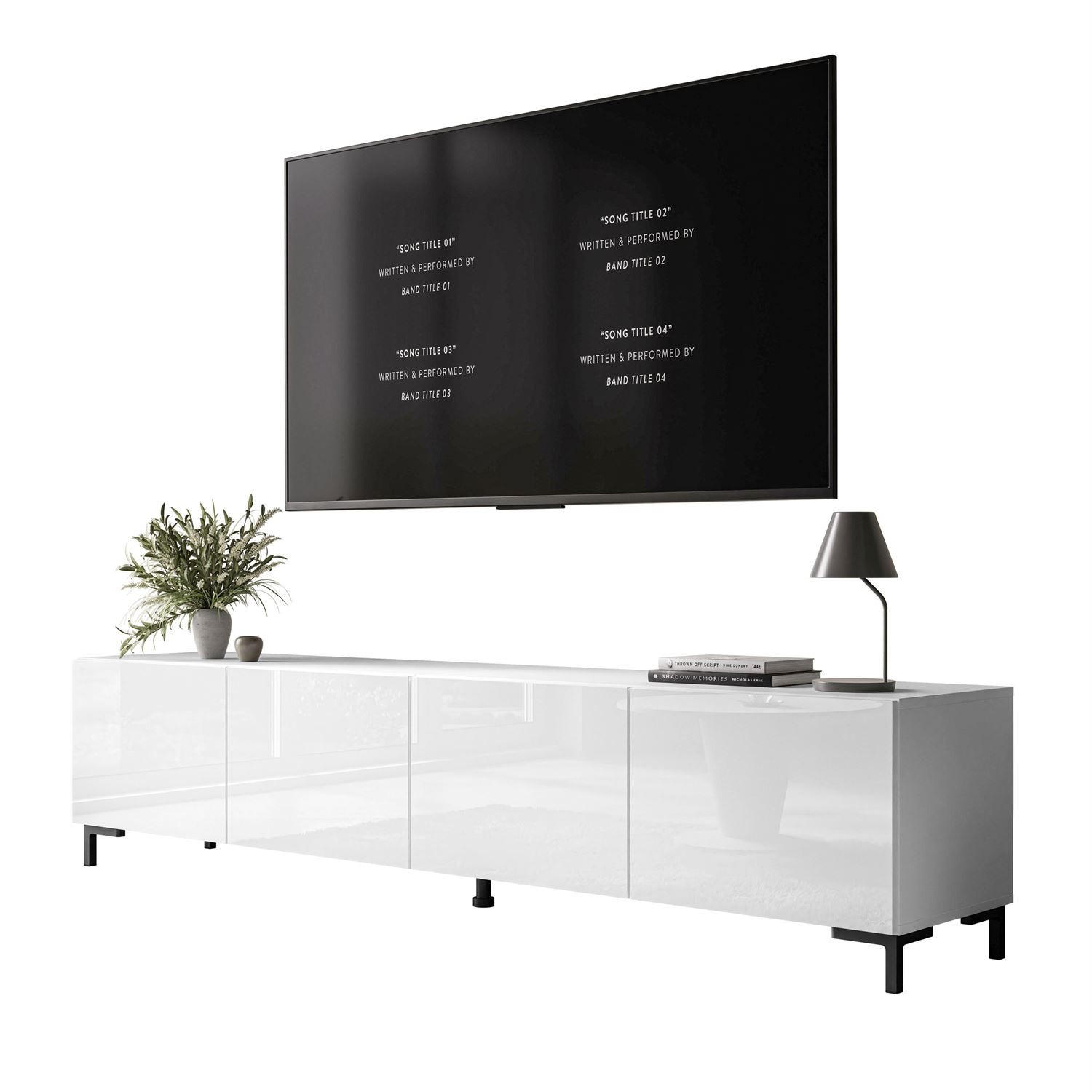 TV-LOWBOARD COLGANTE 200 cm auf Schwarz Kunststoffbeinen - Weiß Hochglanz/Schwarz, Holzwerkstoff/Kunststoff (200/45/40cm) - Lookway