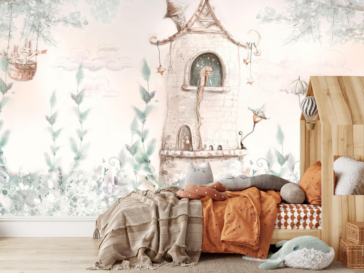 FOTOTAPETE für Kinderzimmer Die Prinzessin im Turm Märchen Pflanzen 300x210 - Beige, Papier (300/210cm) - Muralo