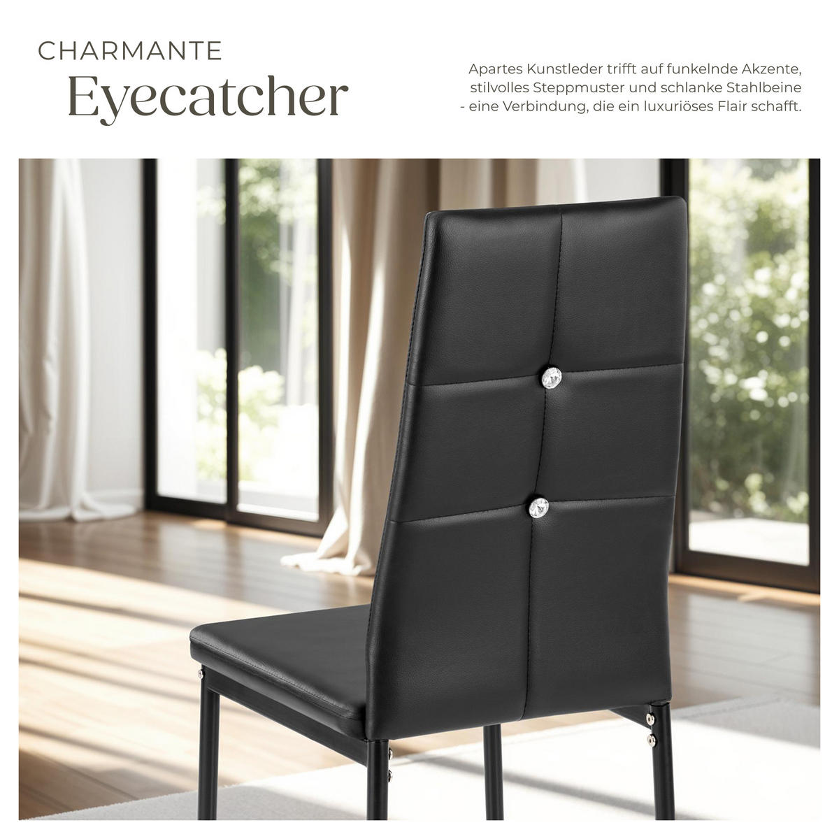 ESSZIMMERSTUHL 6er Set Julien 40 x 42 x 97 cm schwarz - Schwarz, Textil (42/97/40cm) - tectake