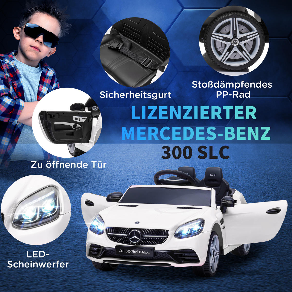 KINDER ELEKTROAUTO, Schwarz/Rot/Weiß, Kunststoff+ Metall - Weiß, Metall (107/62.5/44cm) - AIYAPLAY