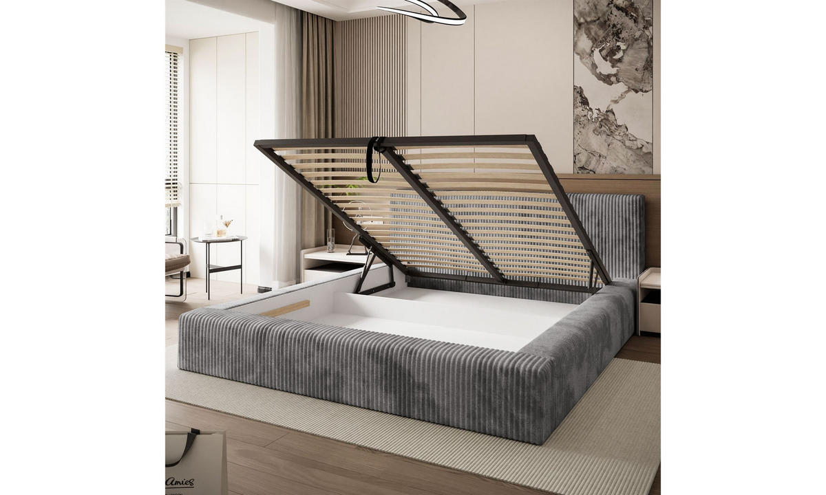 POLSTERBETT TILIA LUX 160x200 cm Tilia 90, 34 Holzlatten, Kopfteil 95 cm - Grau, Textil (160/200cm) - Lookway