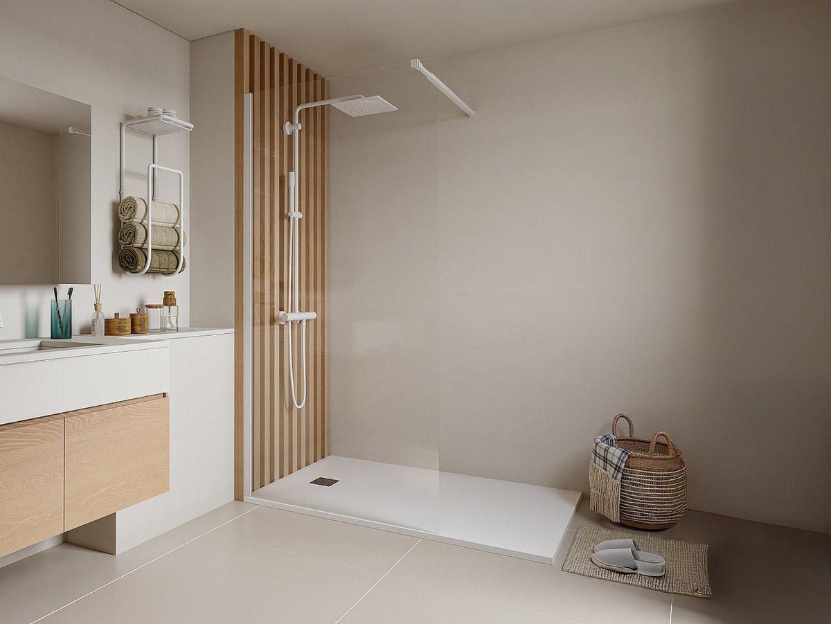 DUSCHTRENNWAND Seitenwand italienische Dusche - 120 x 200 cm - Weiß matt - DAREN - Weiß, Metall (120/200cm) - Vente-Unique