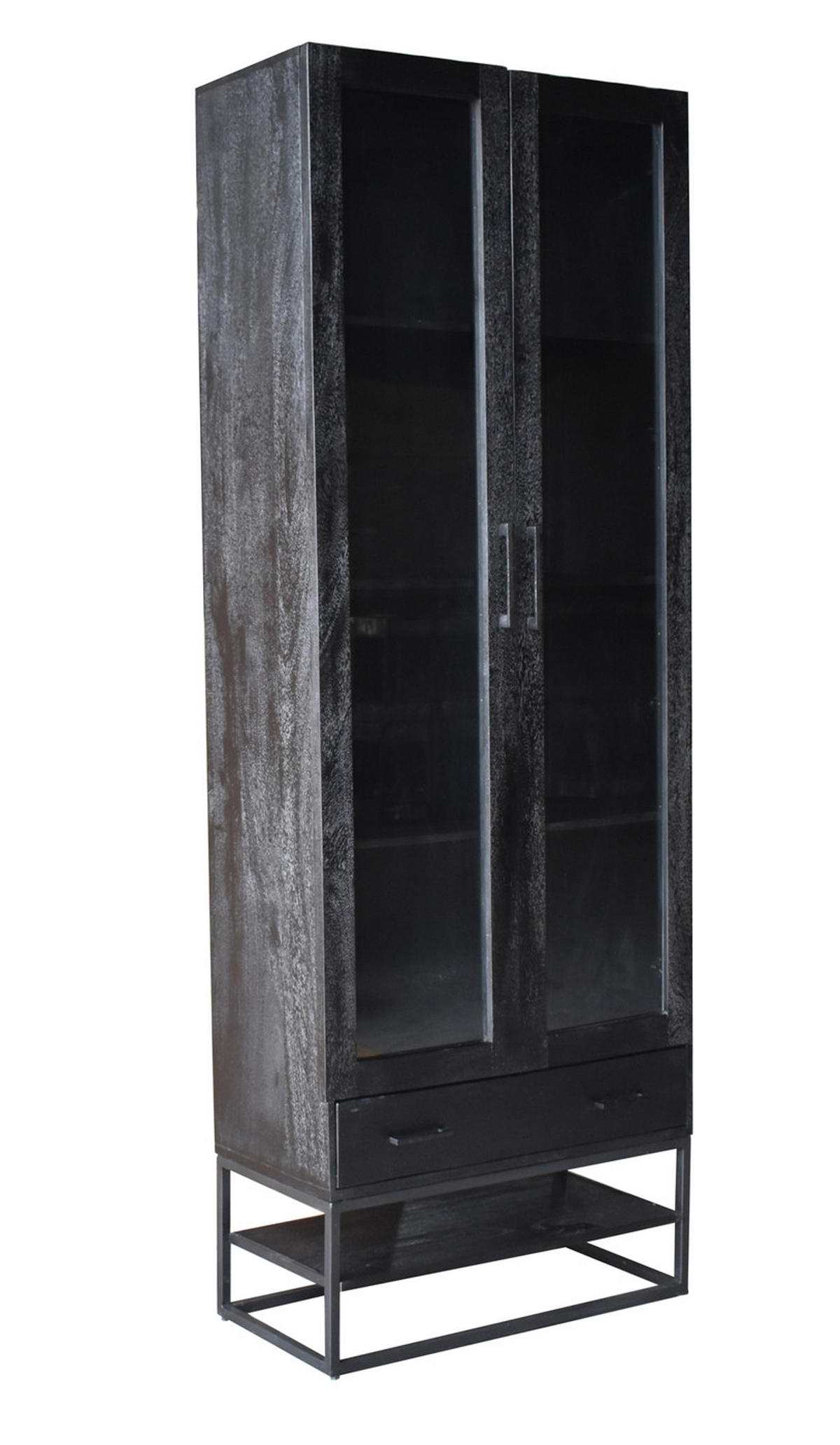 VITRINENSCHRANK aus Mangoholz 180x40x220cm, schwarz - Schwarz, Holz (80/220/40cm) - Giga Meubel