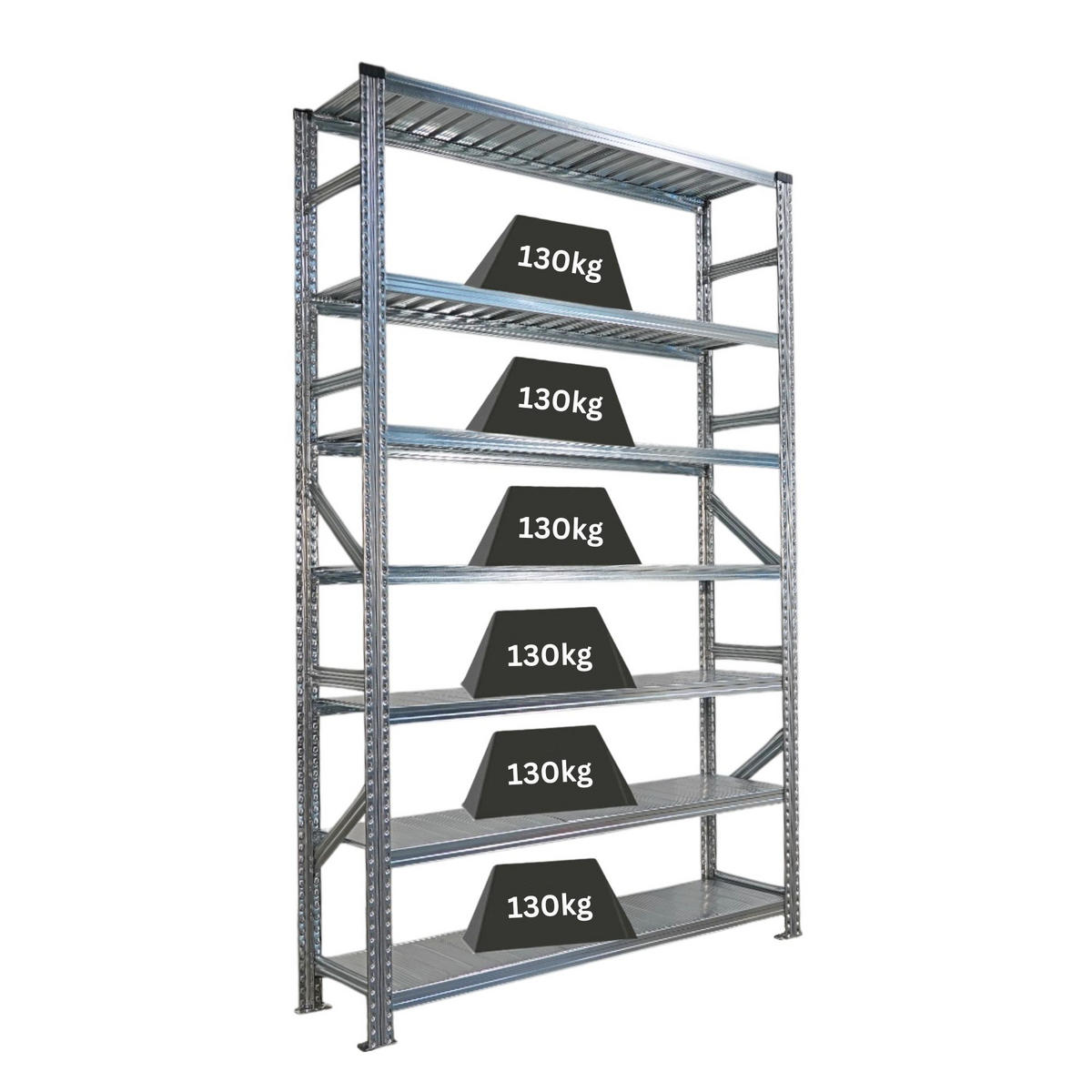 FACHBODENREGAL Proximo Stecksystem 250x150x40cm 7 Ebenen Beidseitig nutzbar Verzinkt - Silberfarben, Metall (150/250/40cm) - PROREGAL