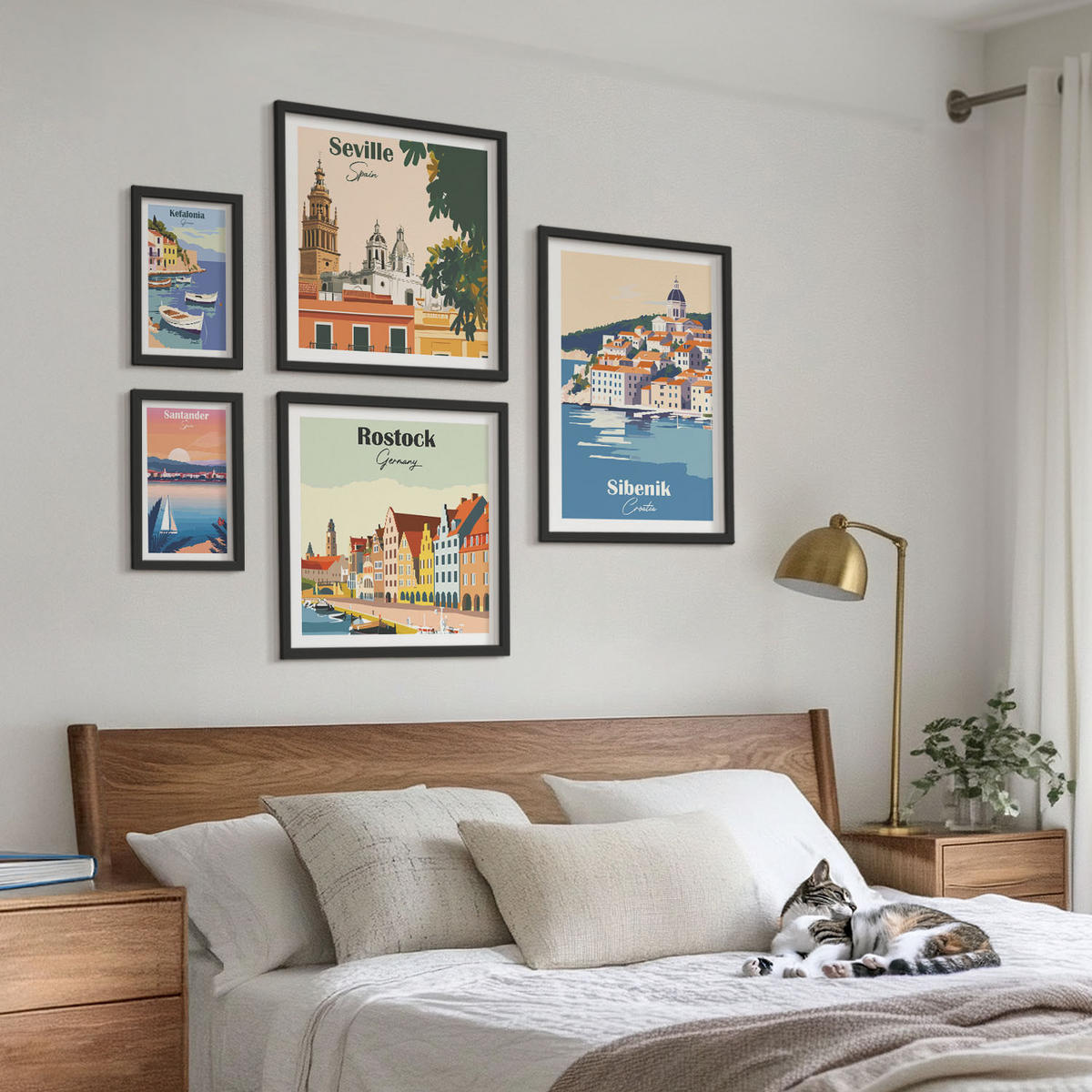 WANDBILDER 5er-Set - 50x50 cm & 20x30 cm & 40x60 cm Schwarzer Rahmen - Berglandschaften und Städte - Schwarz, Kunststoff (40/60cm) - ArtPrintCave