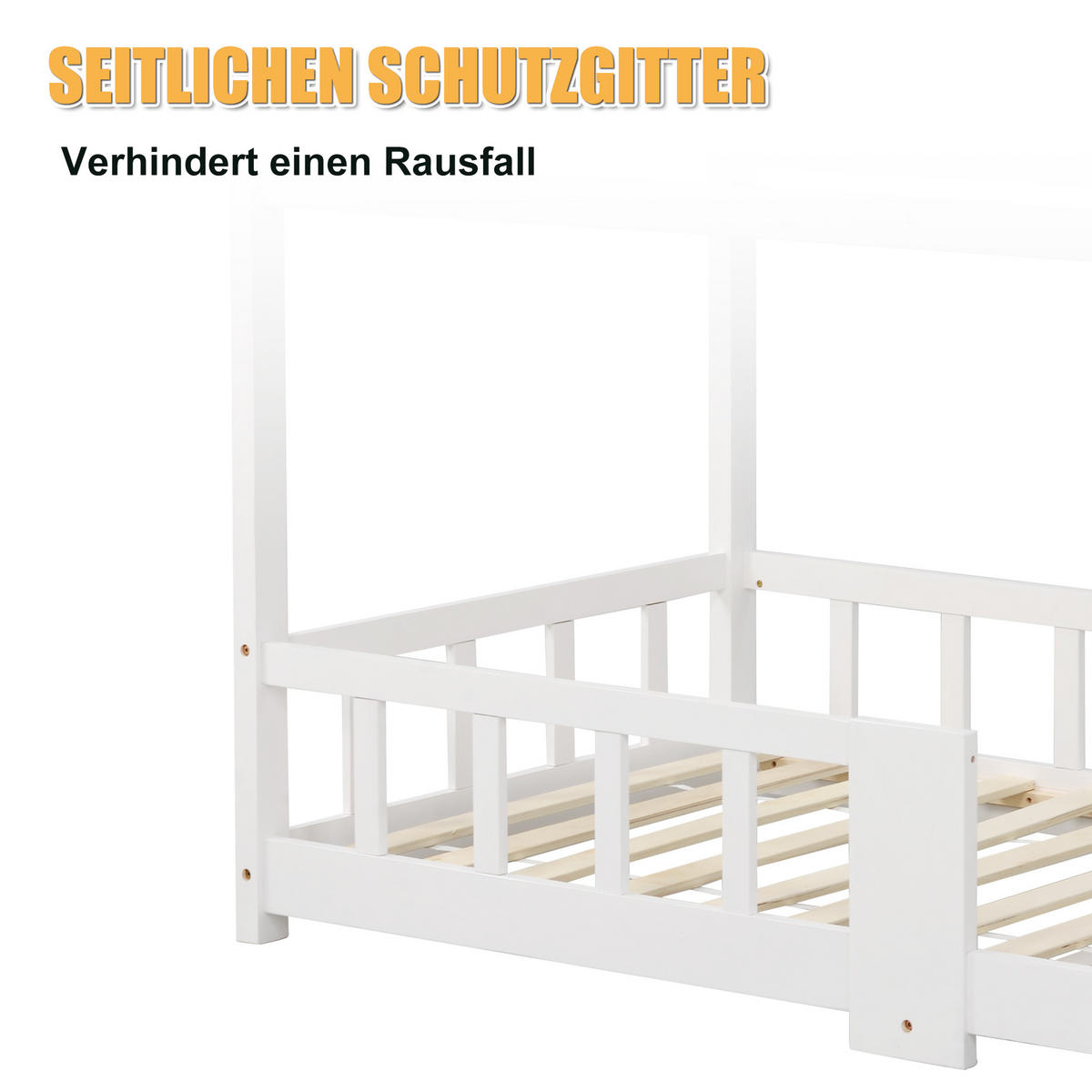 HAUSBETT 90/200 cm Weiß aus Kiefernholz mit Tafel und Rausfallschutz - Weiß, Holz (90/200cm) - OKMYHOME