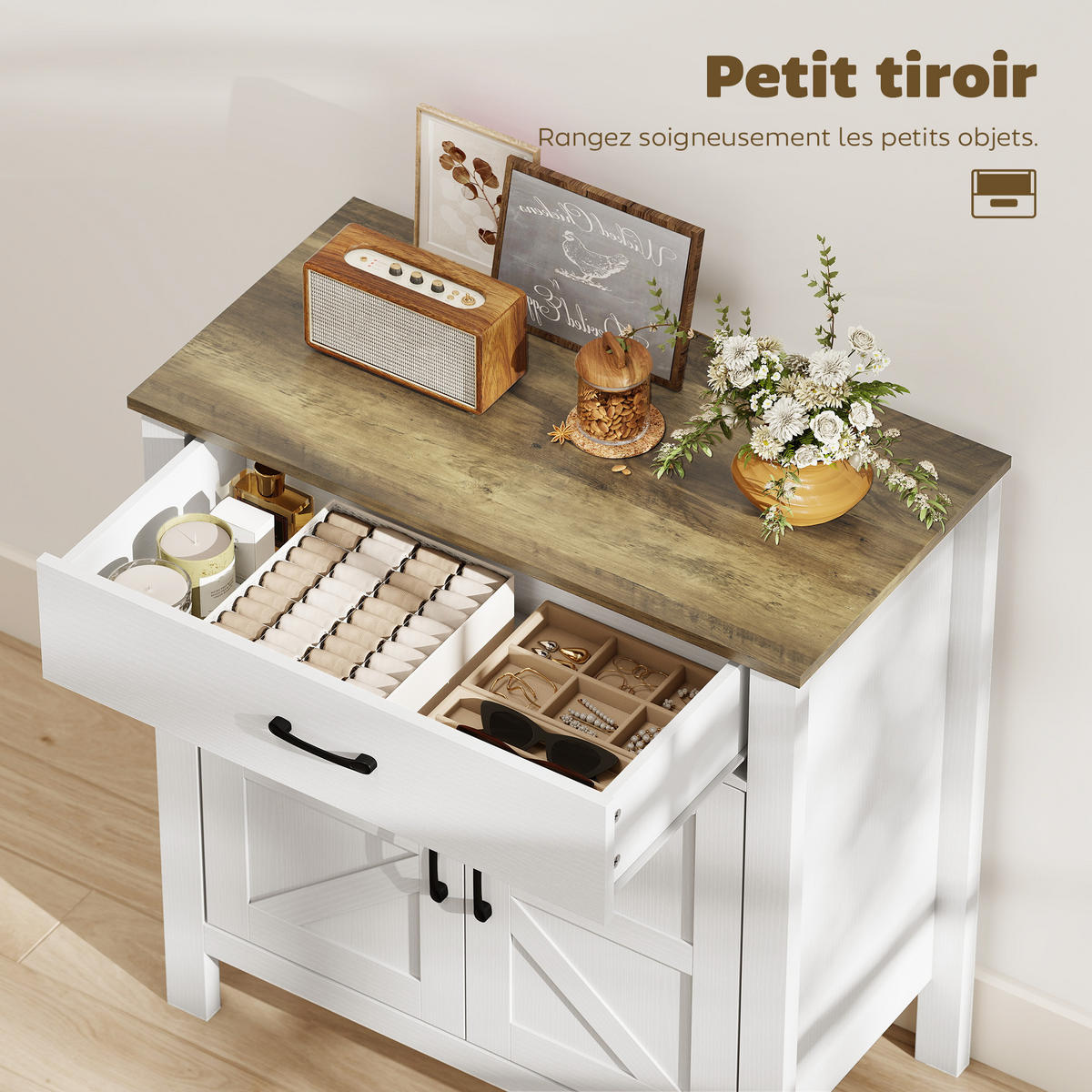 SIDEBOARD Weiß-Braun, 2 Türen, 1 Schublade, 77/39,3/81,5 cm - Weiß, Holz (77/81.5/39.3cm) - PANGIVO
