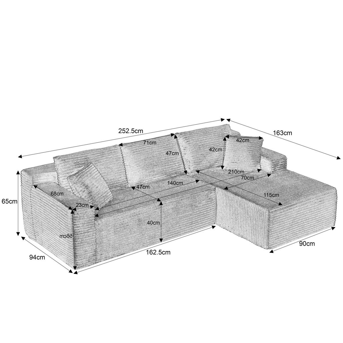 MODULARES Ecksofa aus Schaumstoff und Federkern mit variabler Stellmöglichkeit Schwarz - Schwarz, Kunststoff (163/252.5cm) - Modenvie