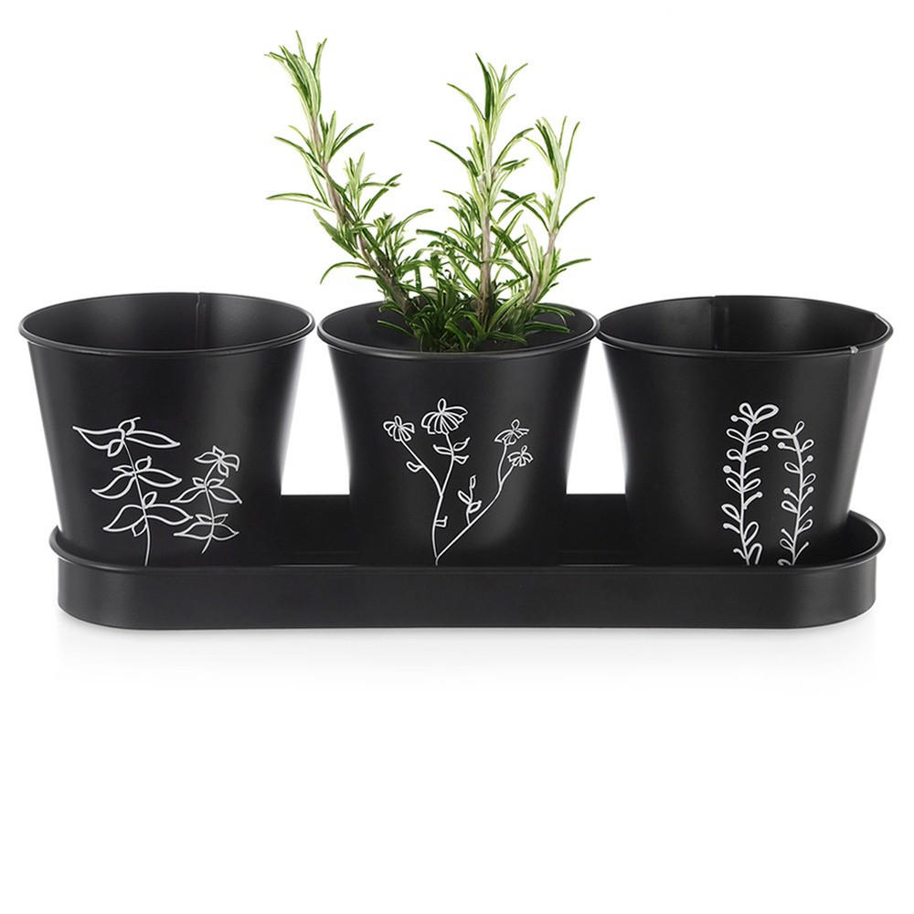 KRÄUTERTOPF-SET BLACKLINE, Metall, schwarz, 4-teilig - Schwarz, Metall (11/10.5cm) - Orion 