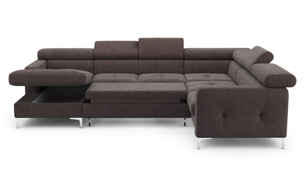 WOHNLANDSCHAFT mit Schlaffunktion und Bettkasten - Fango/Silberfarben, Holz/Textil (240/74/304cm) - Cotta