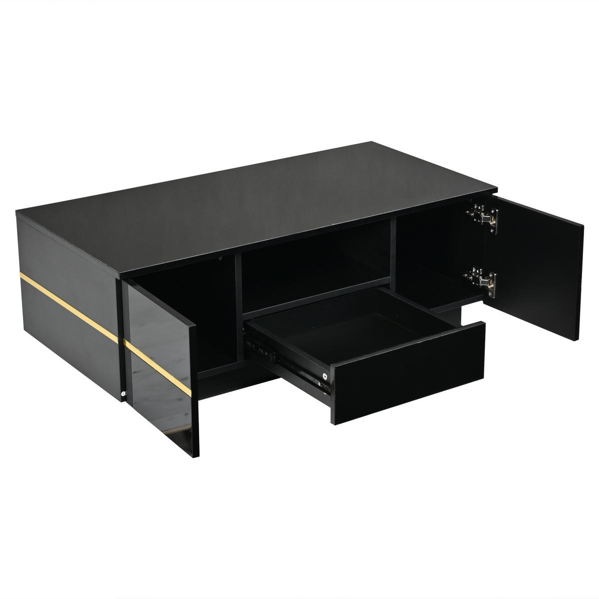 KLUB-STOLIĆ 100/50/35,5 cm s LED rasvjetom i prostor za pohranu u crnoj boji - boje oraha/crna, drvni materijal (50/100/35.5cm) - CHICFURN