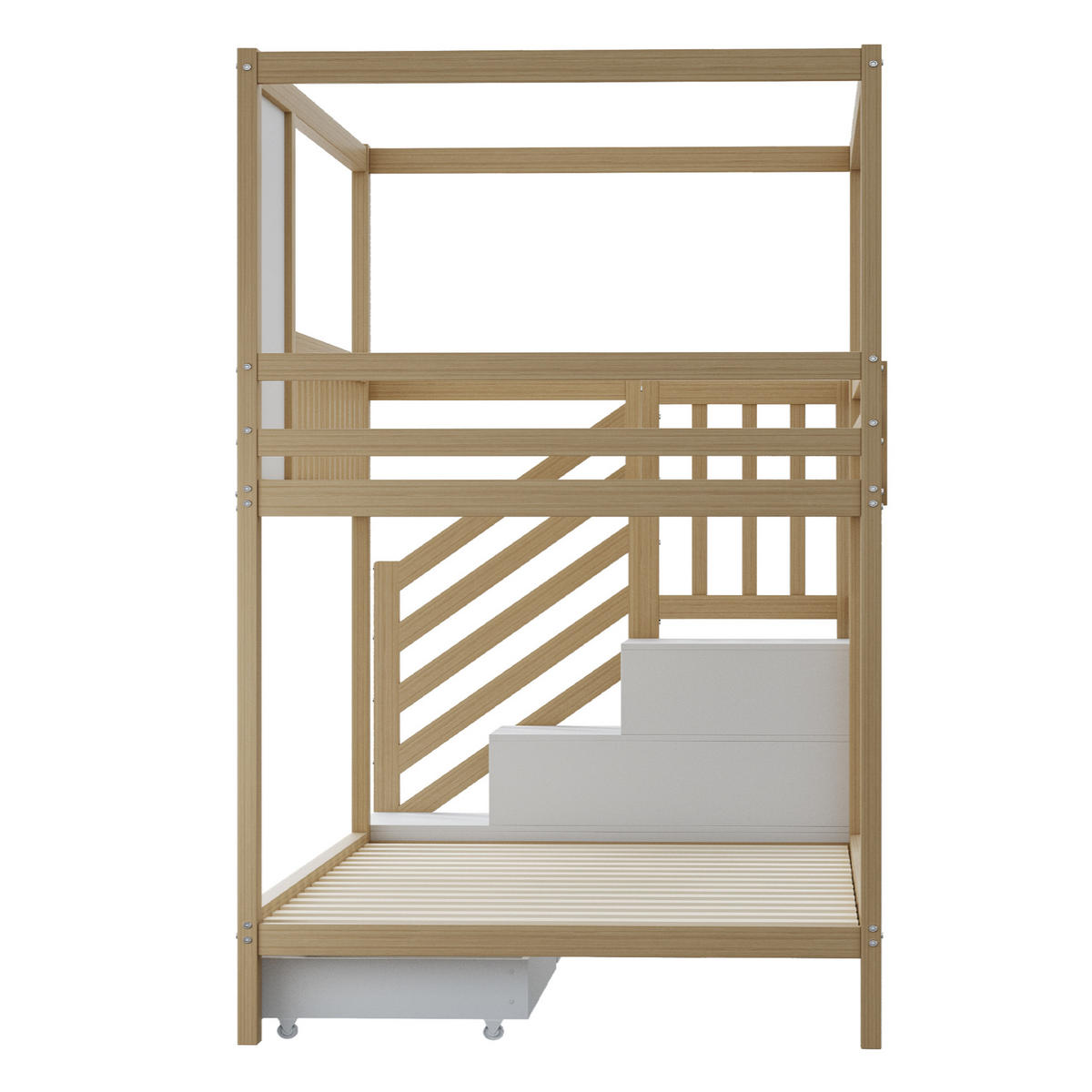 ETAGENBETT 90/200 cm in Naturfarbe mit Hausdesign und Stauraumschubladen - Naturfarben, Holz (90/200cm) - Flora Grace