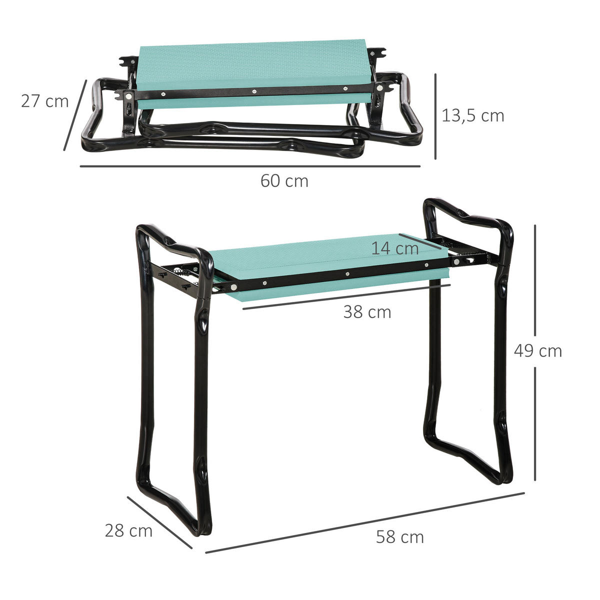 KNIEBANK für Gartenarbeit bis 150 kg EVA-Schaumstoff Stahl Dunkelgrün 58 x 28 x 49 cm - Schwarz, Kunststoff (28/49/58cm) - Outsunny
