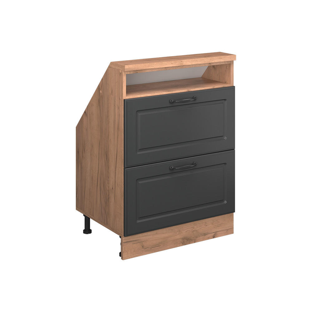 DACHSCHRÄGENSCHRANK Rion Anthrazit Landhaus/Goldkraft Eiche mit 2 Schubladen - Honigeiche/Anthrazit, Holzwerkstoff (60/81.6/46cm) - Vicco