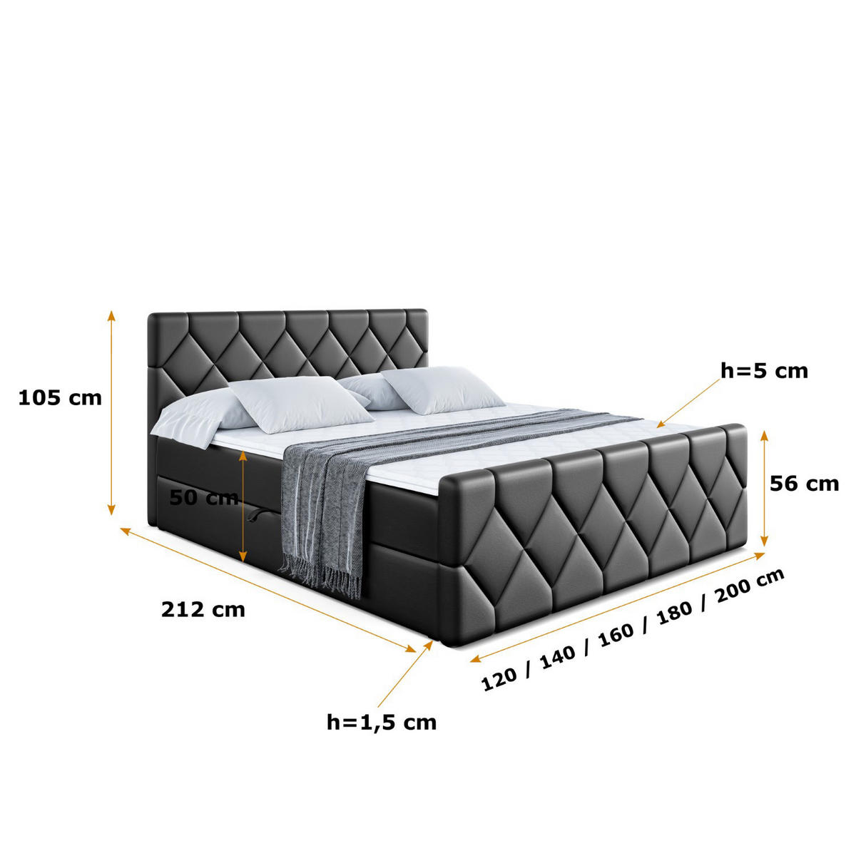 BOXBETT CATOR-Z - 120x200 cm - H3 - Schwarz Hochglanz - Schwarz Hochglanz, Holzwerkstoff (120/200cm) - ALTDECOR