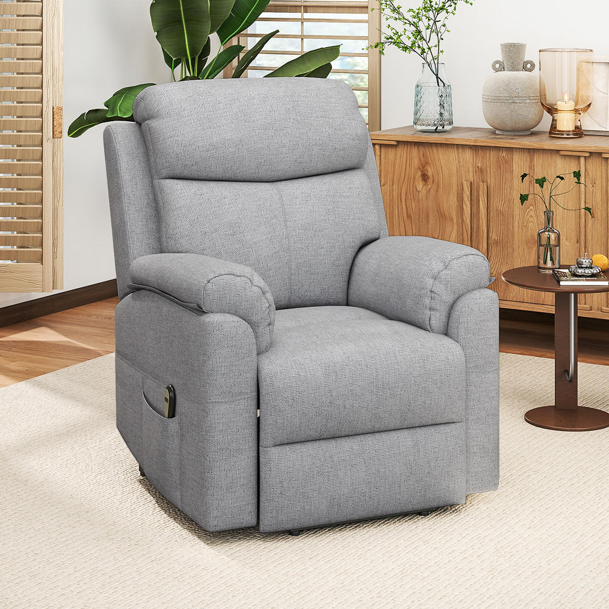 RELAXSESSEL Elektrisch Fernsehsessel mit Aufstehhilfe, 5 Massagemodi, Grau - Hellgrau, Kunststoff (89/102/83cm) - HOMCOM