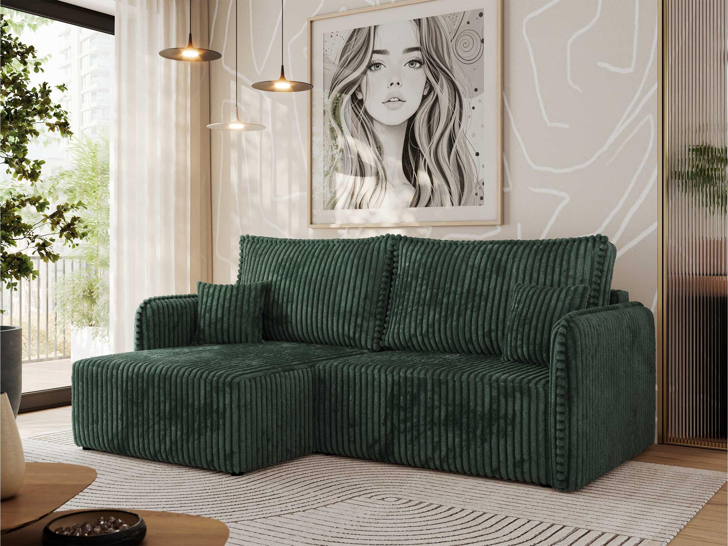 ECKSCHLAFSOFA MESTO L Grün Cord - links - Schwarz/Grün, Kunststoff/Textil (227/147cm) - MKS