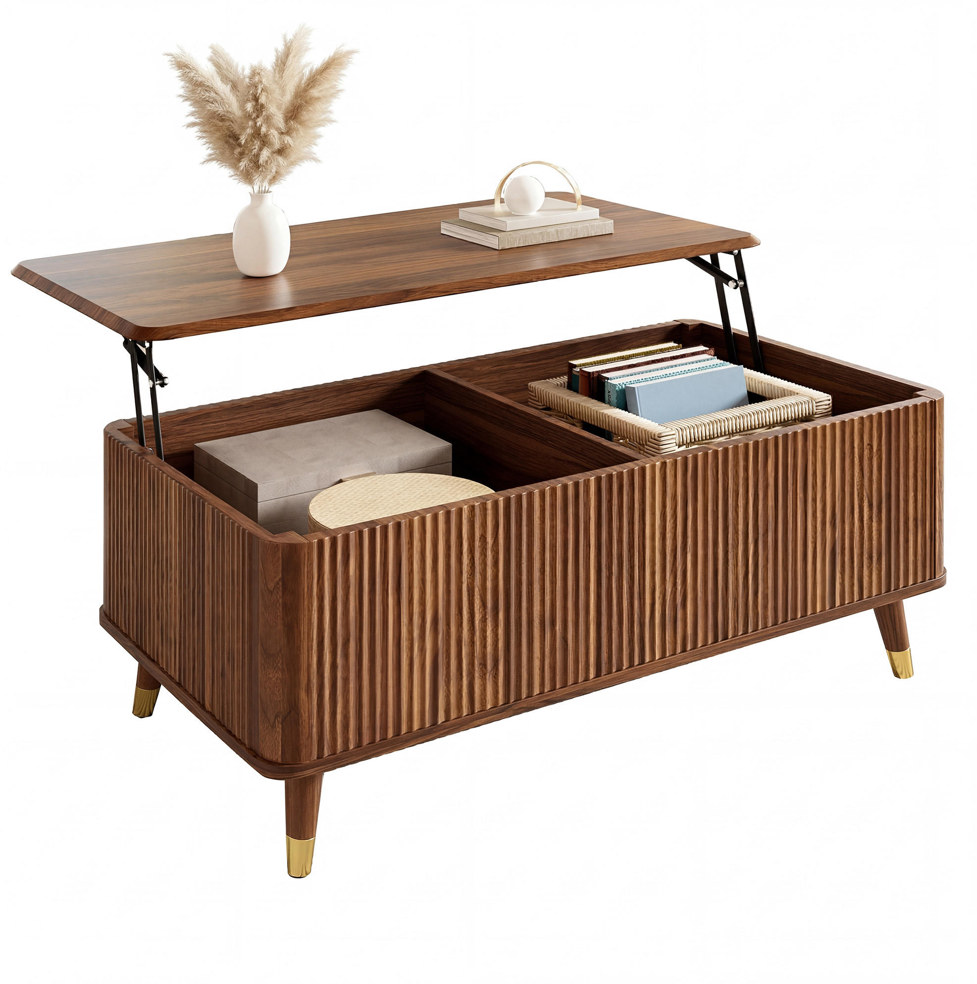 COUCHTISCH 97/52/56,5 cm nussbaum aus MDF höhenverstellbar - Walnussfarben, Holzwerkstoff (97/52/56.5cm) - OKWISH