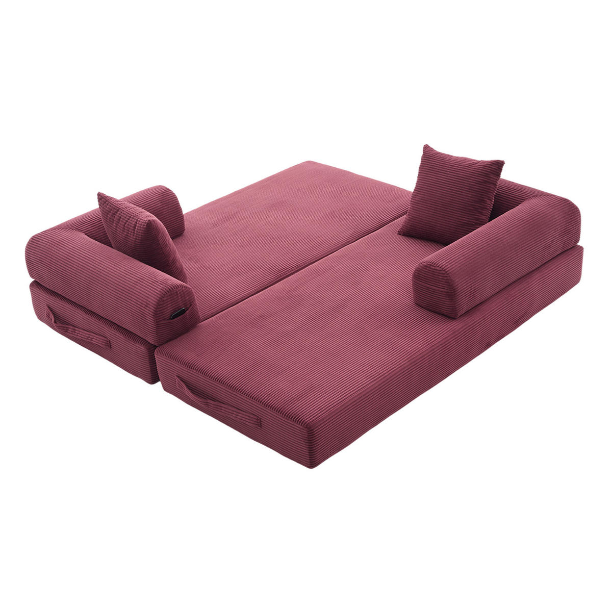SOFA modular 200 x 94 cm Cord Wine Red mit Metallgestell und 3 Kissen - Rot, Kunststoff (94/67/200cm) - Meubliv