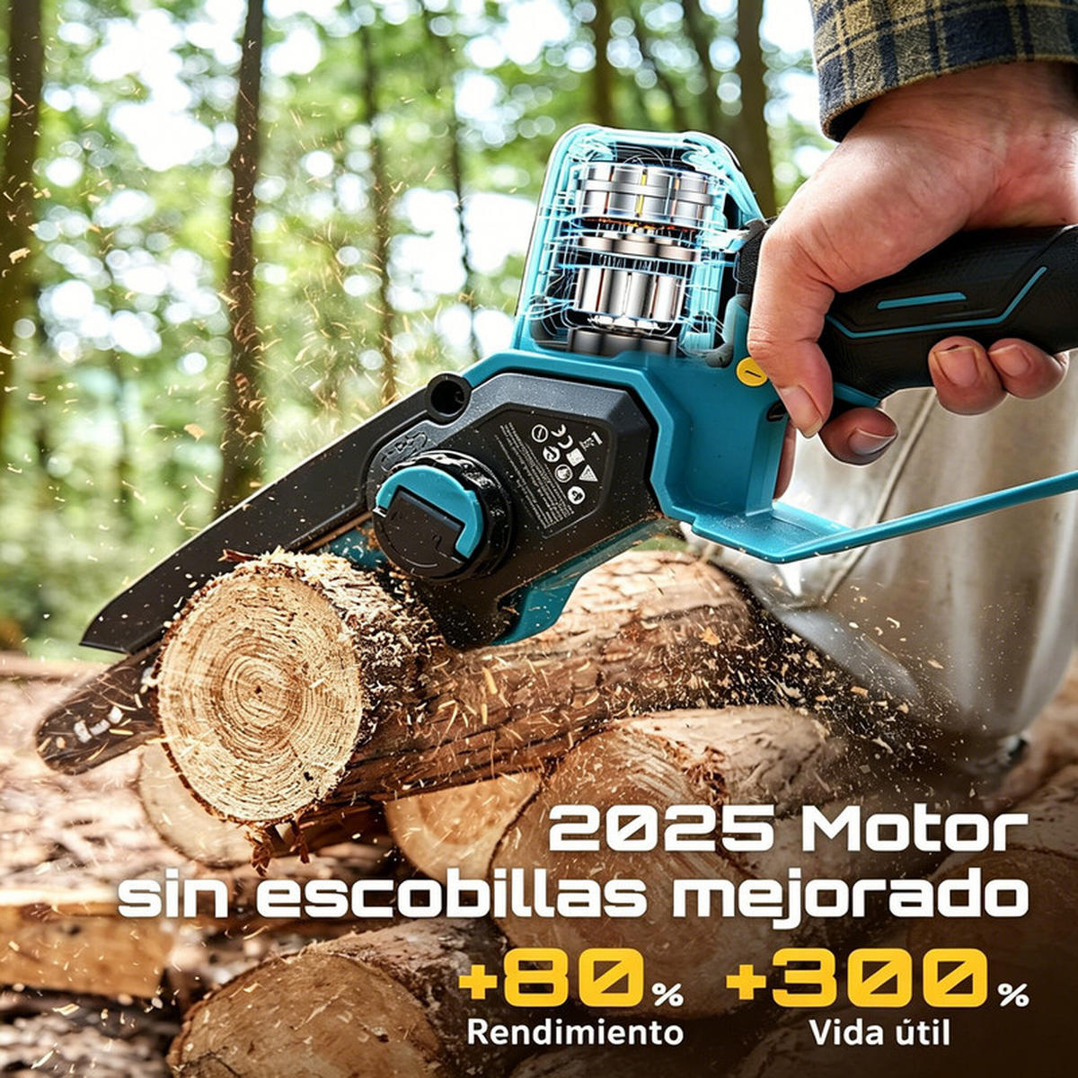 AKKU Kettensäge 6″ & 8″ – Bürstenlos, 1000 W, Holz & Garten, Makita 18 V kompatibel - Blau, Metall (15.5/5/5cm) - Coonoor