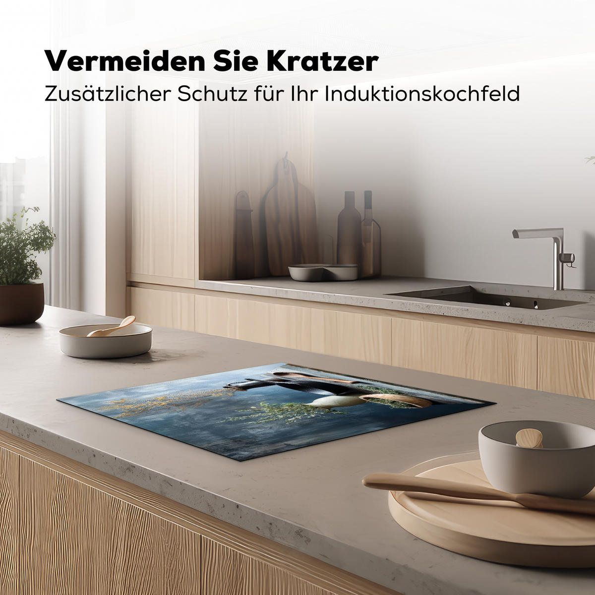 HERDABDECKPLATTE Stilleben - Kräuter - Rustikal Herdabdeckung Induktionsfeld 60x52 cm - Blaugrau, Kunststoff (60/52/0.2cm) - MuchoWow