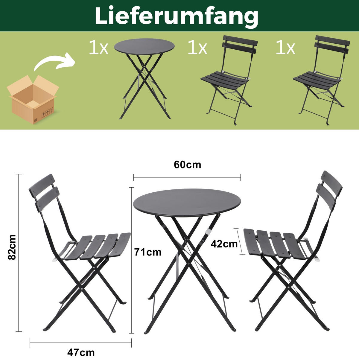 BISTRO SET Schwarz - Schwarz, Metall - Albatros