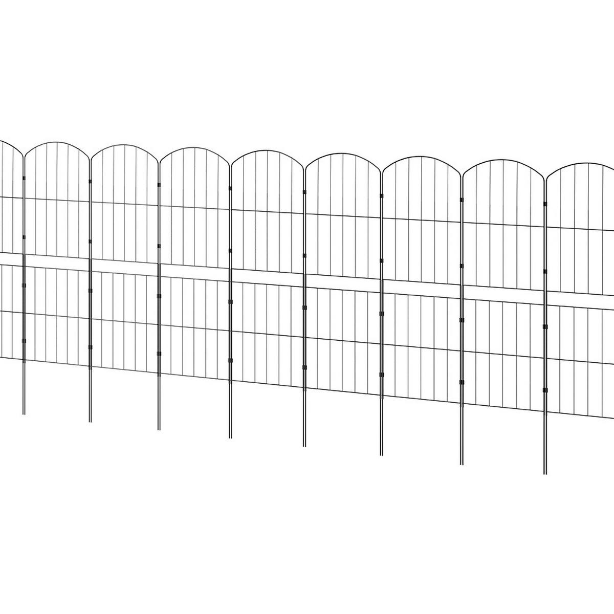 GARTENZAUN 10 Stück aus Metall in Schwarz Abnehmbares Design Robuste Metallkonstruktion je Paneel: 31 cm B × 96 cm H - Schwarz, Metall (31cm) - Livingandhome