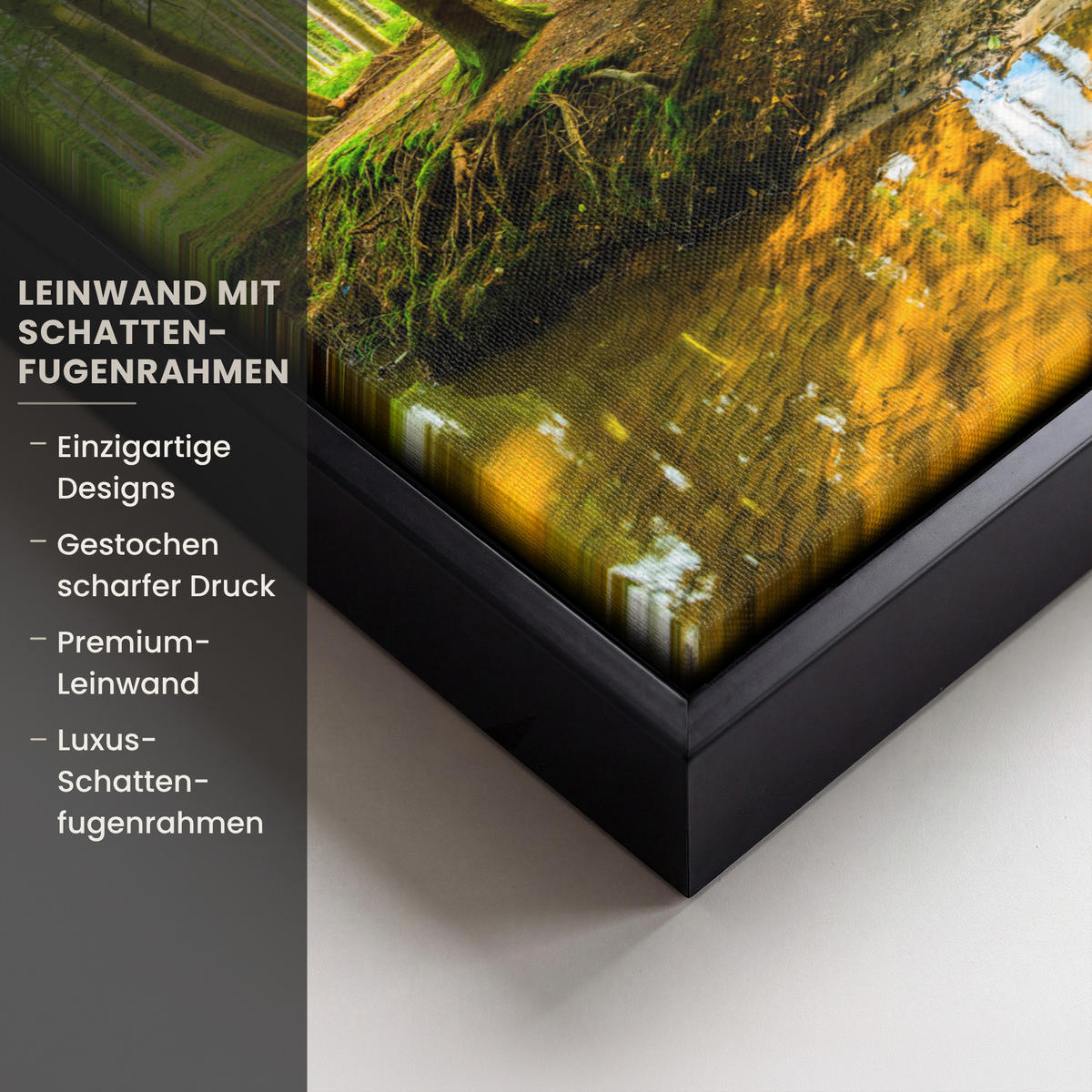 LEINWAND Bilder mit Rahmen - Wald - Landschaft - Wasser - Bäume - Sonne - Grün - Natur - 40x30 - Grün, Textil (40/30cm) - MuchoWow