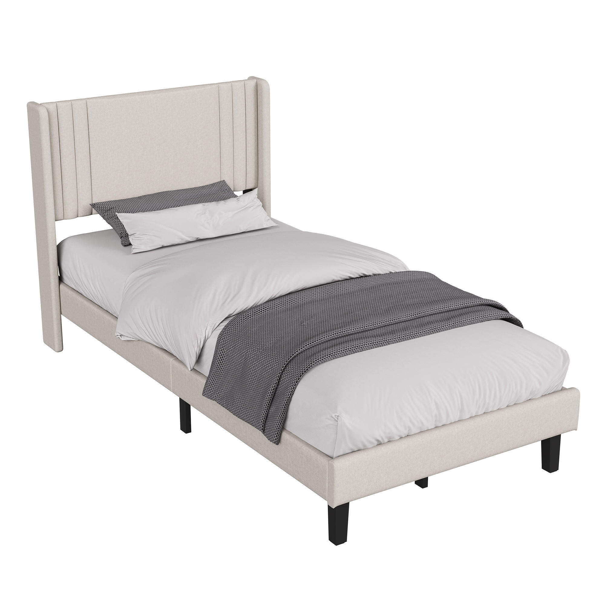 POLSTERBETT 90x200 cm Einzelbett mit Lattenrost, Leinenstoff Beige - Beige, Metall (90/200cm) - EuroLiving