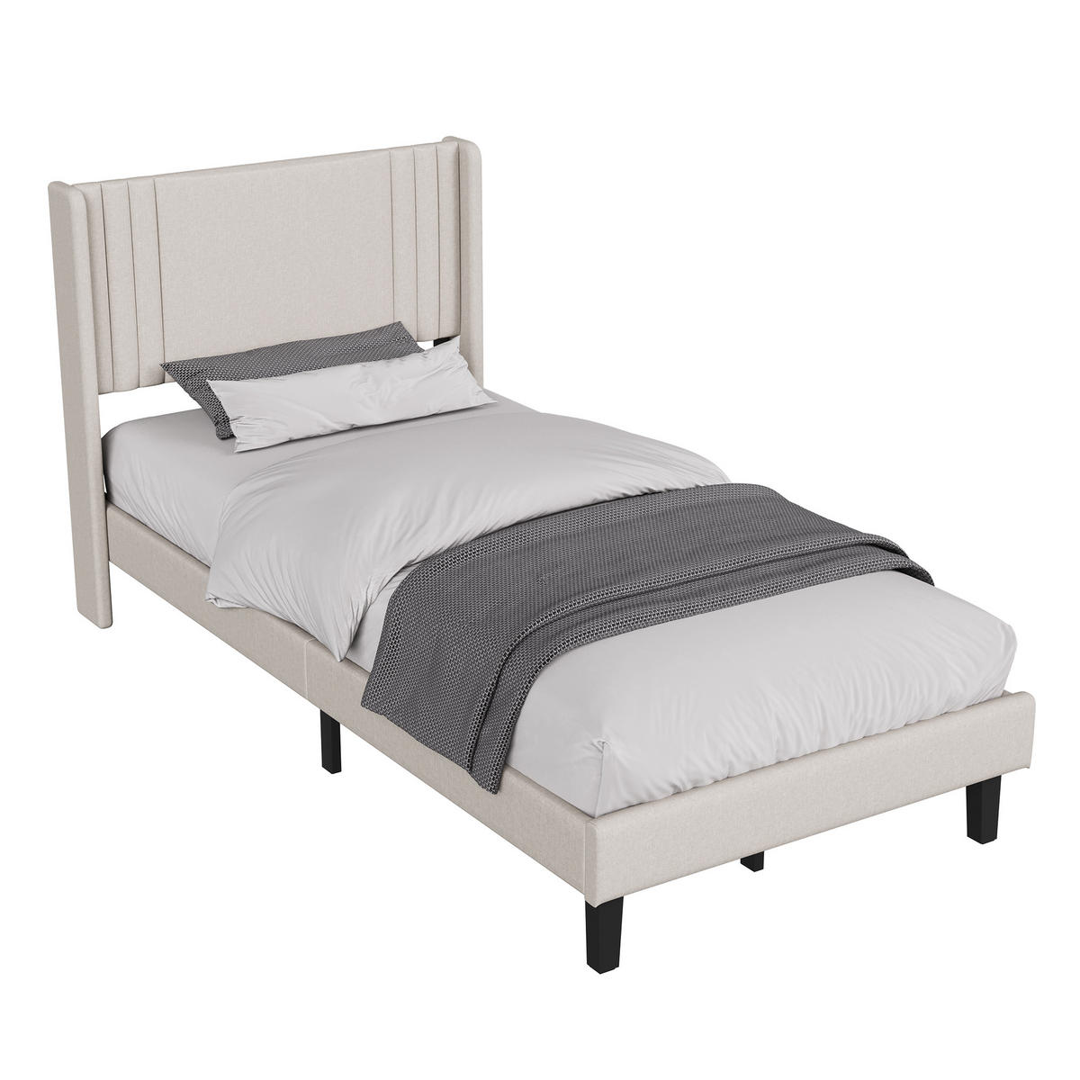 POLSTERBETT 90x200 cm Einzelbett mit Lattenrost, Leinenstoff Beige - Beige, Metall (90/200cm) - EuroLiving