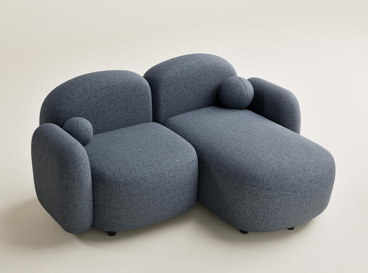 ECKSOFA Bahama Blau Grau Webstoff - Blaugrau/Schwarz, Holz/Holzwerkstoff (190/146cm) - Maison de Reve