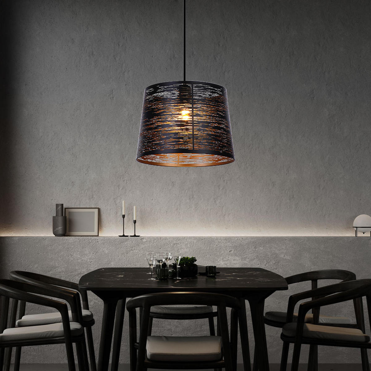 HÄNGELEUCHTE Metall Schwarz Goldfarben Rund - Schwarz, Metall (35/35/120cm) - Globo Lighting