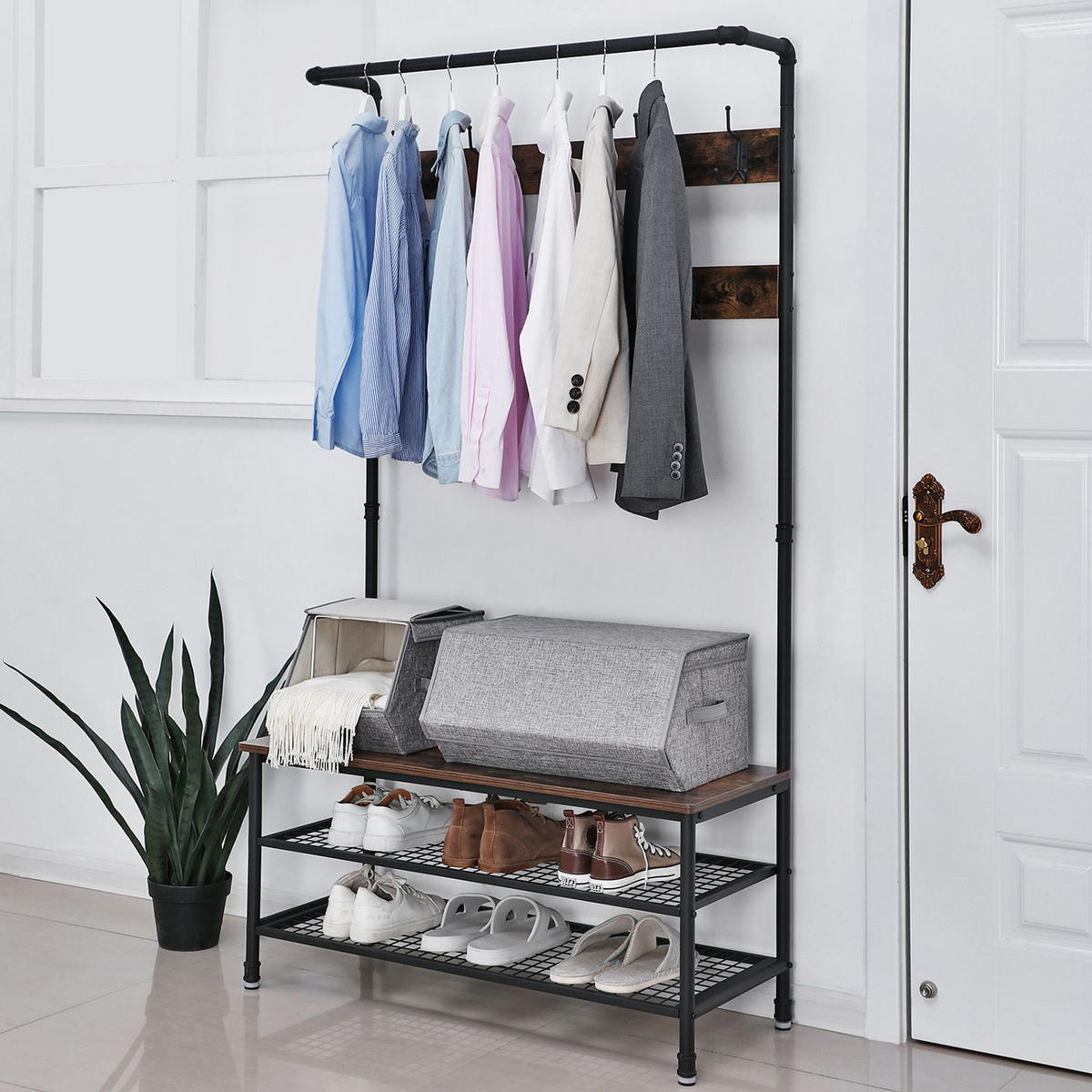 AUFBEWAHRUNGSBOXEN MIT DECKEL 3ER-SET - Grau, Textil (35/25/50cm) - Hansiro