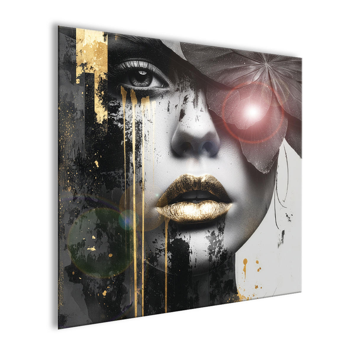 GLASBILD 50x50 cm Frauenporträt schwarz-gold - Goldfarben, Glas (50/50cm) - artissimo