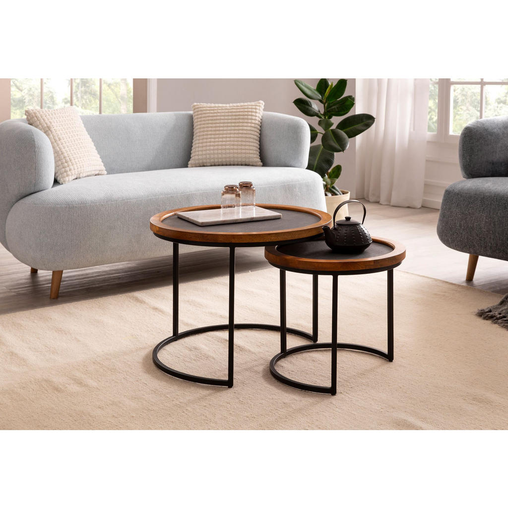 Thumbnail - Kadima Design Couchtisch, Braun, Holz, Echtholz,Mangoholz, Rund,Rund, C-Form, 60x46x60 cm, Wohnzimmer, Wohnzimmertische,...
