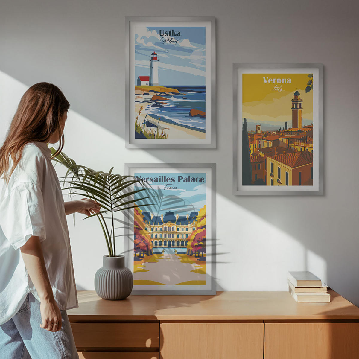 BILDER SET 3er Set - 40x60 cm Silberner Rahmen - Ansichten von Orten am Meer und von Städten - Silberfarben, Kunststoff (40/60cm) - TULUP