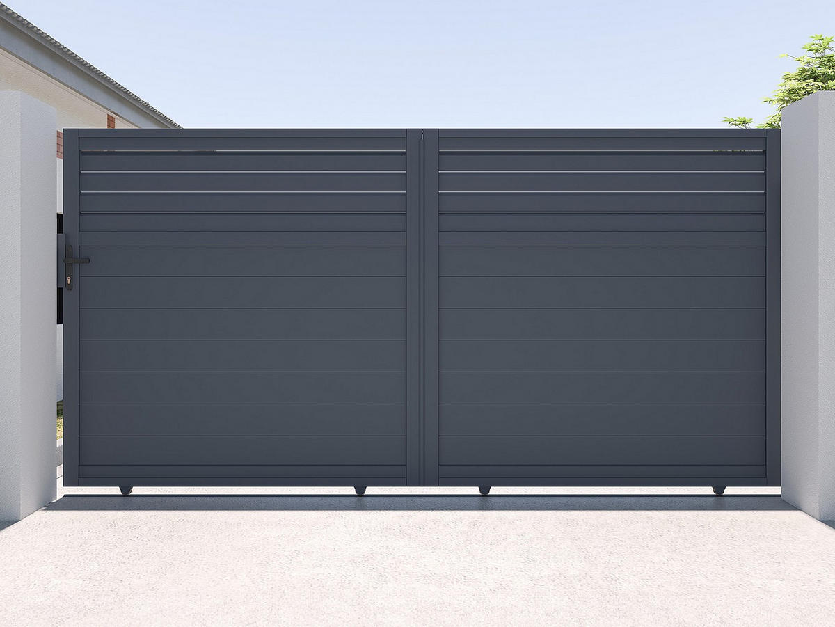 GARTENTOR Schiebetor mit Torantrieb - 374 x 180 cm - Aluminium - Anthrazit - VIAZO - Anthrazit, Metall (348/178cm) - Vente-Unique