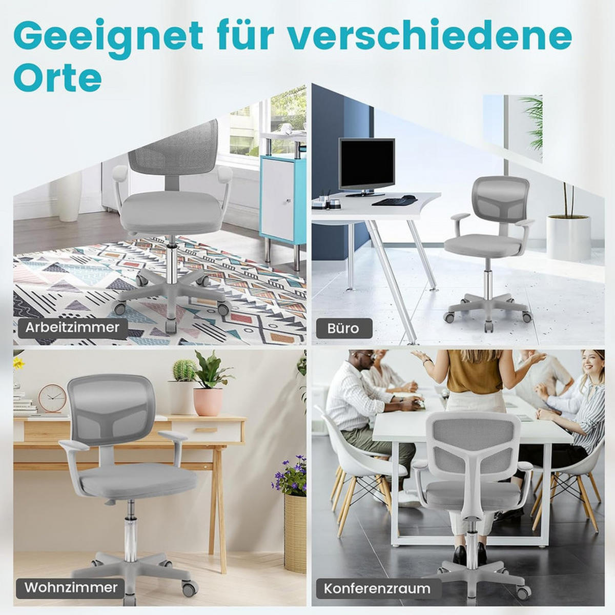 KINDER‑BÜROSTUHL 360°drehbar grau - Grau, Kunststoff (54/80/54cm) - COSTWAY