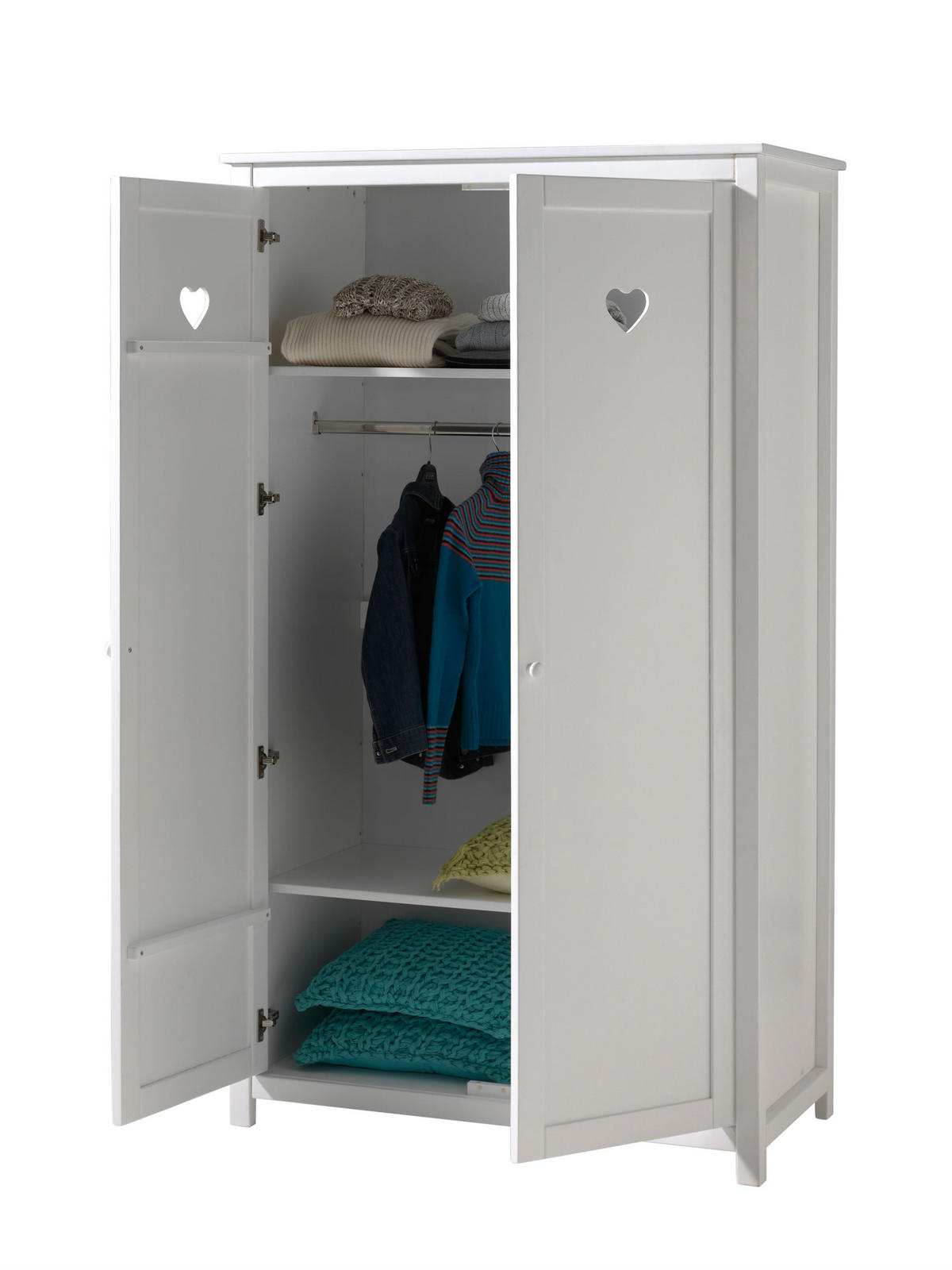 KINDERZIMMERSCHRANK Kamila 110x57x191 mit 2 Türen MDF+Massivholz Weiß - Weiß, Holzwerkstoff (110/191/57cm) - 58aufmkessel