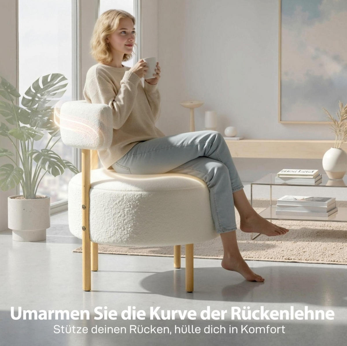 SESSEL 67/67/71 cm in Cremeweiß mit Sherpa-Fleece und Metallbeinen - Creme, Kunststoff (67/71/67cm) - BEAOK