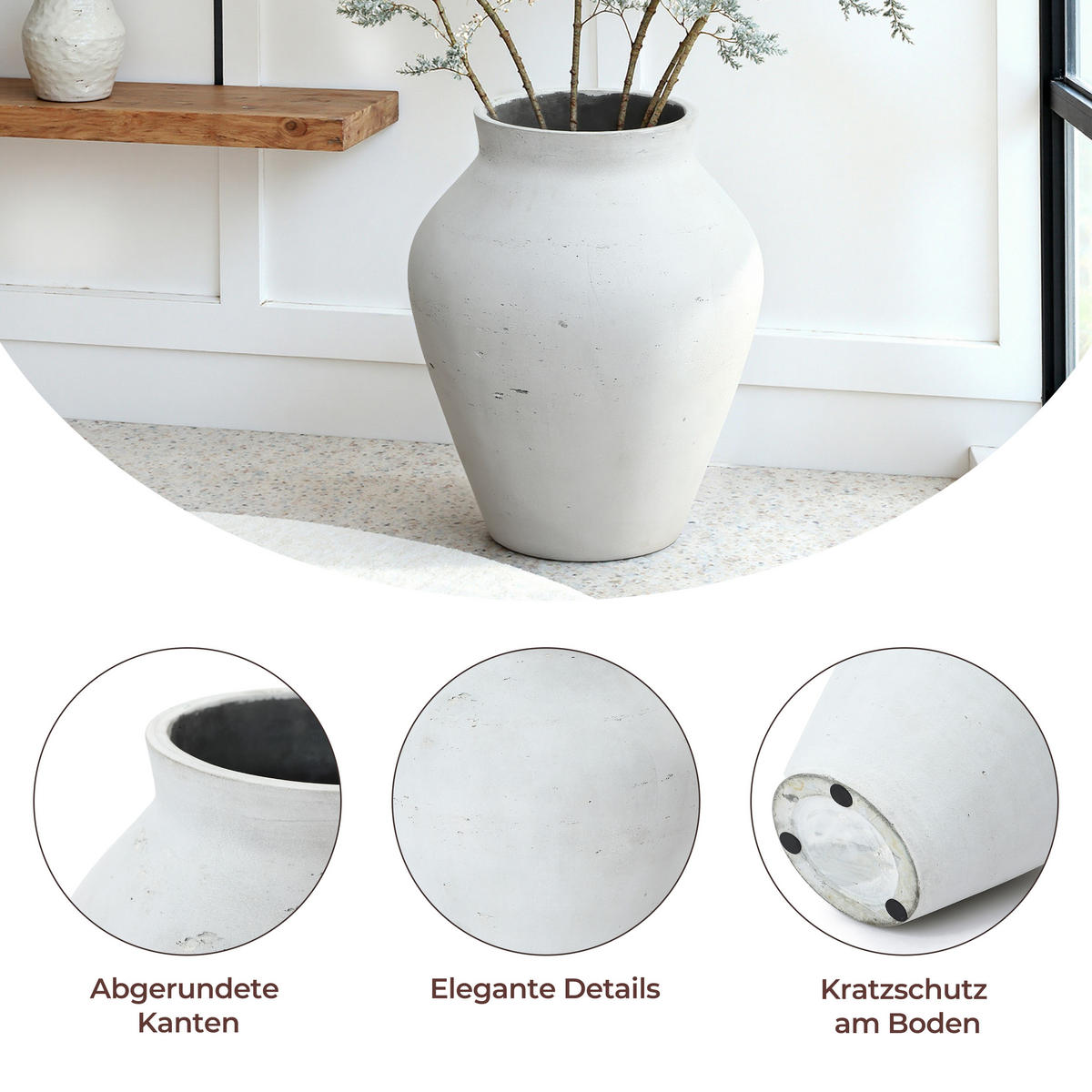 VASE Alba, 40 cm Hoch - Weiß, Naturmaterialien (40cm) - Hometopia