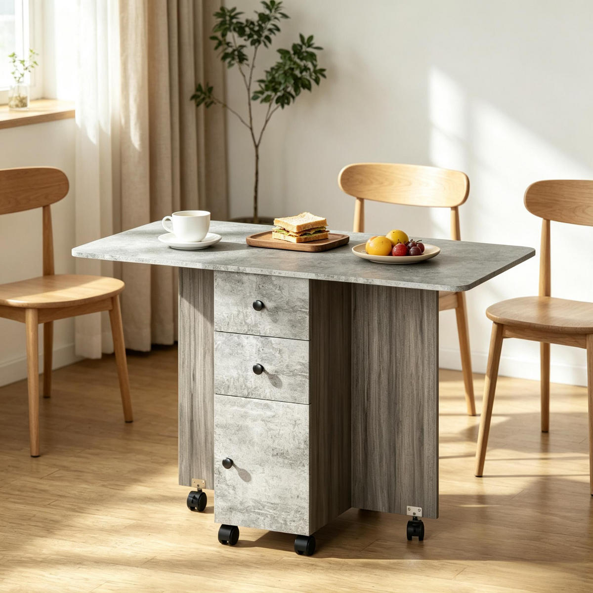 KLAPPTISCH 60-120/60/76,5 cm mit Rollen und Schubladen DE-39943 Grau - Grau, Holzwerkstoff (60/120/76.5cm) - ComfortXL